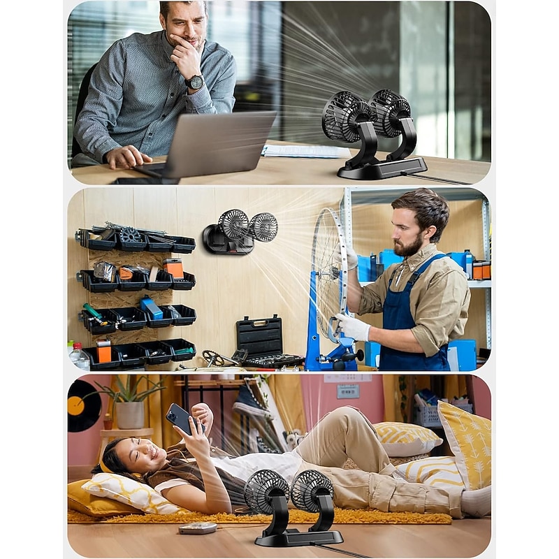 Car Fan Dual Head,USB Fan for Car - Brushless Motor(2025 Upgraded),Car Fans that Blow Cold Air - 3 Speeds, 360 Rotation, for Car Dashboard, SUV/RV/Truck/Sedan/Cruise/Office2