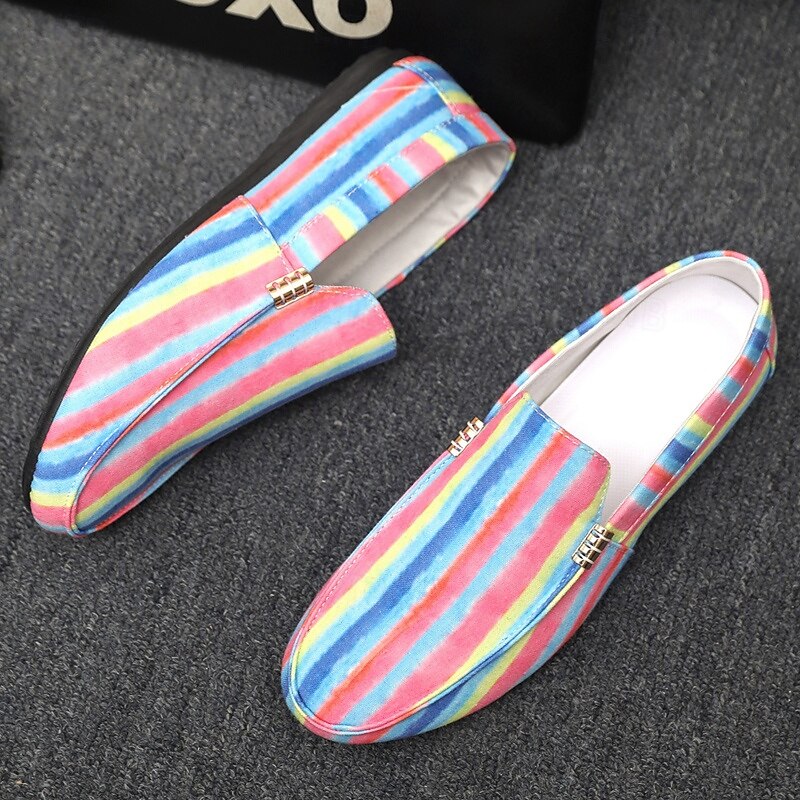 Men's Colorful Striped Canvas Slip-On Shoes -  Canvas Stylish Casual Shoes for Day-to-Day Comfort and Vibrant Fashion Statements4