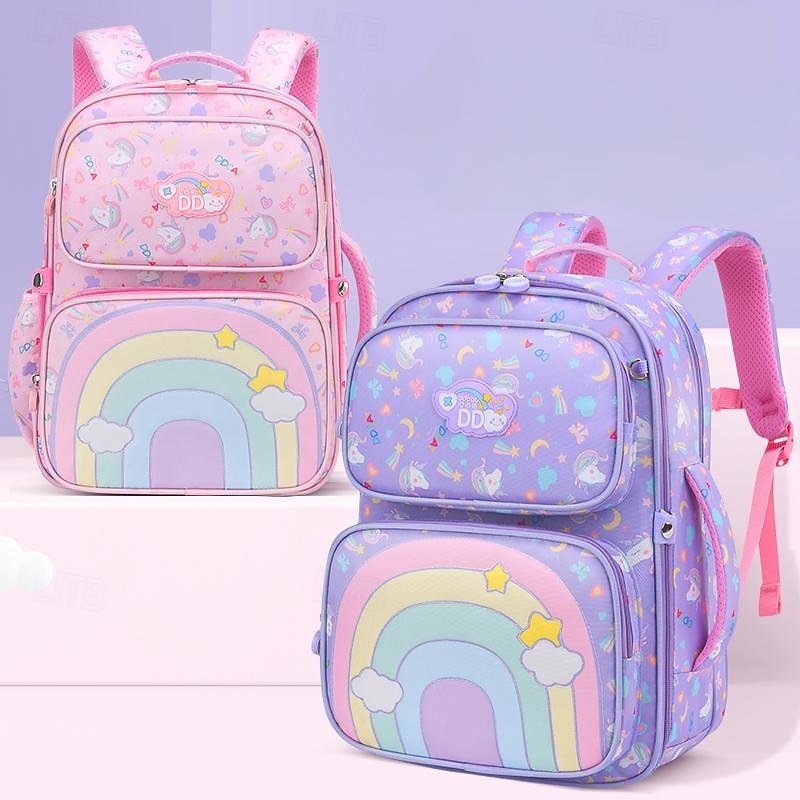 Girls Rainbow Unicorn Backpack with Large Capacity – Lightweight Waterproof School Bag for Elementary Students, Ideal for Daily Use and Travel