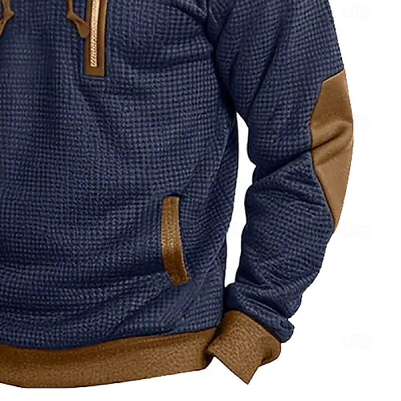 Men's Hoodie Waffle Hoodies Pullover Hoodie Sweatshirt Navy Blue Hooded Color Block Pocket Sports & Outdoor Daily Streetwear Basic Workout Athletic Fall Clothing Apparel Hoodies Sweatshirts3