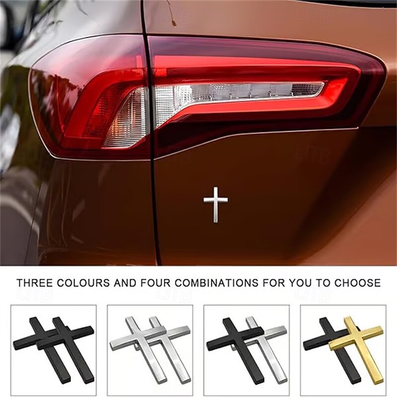 4Pcs Metal Jesus Christ Cross Badge Stickers, 3D Metal Cross Emblem Decal for Car Motorcycle E-Bike, Rear Tail Logo Decoration for Vehicle Modification2