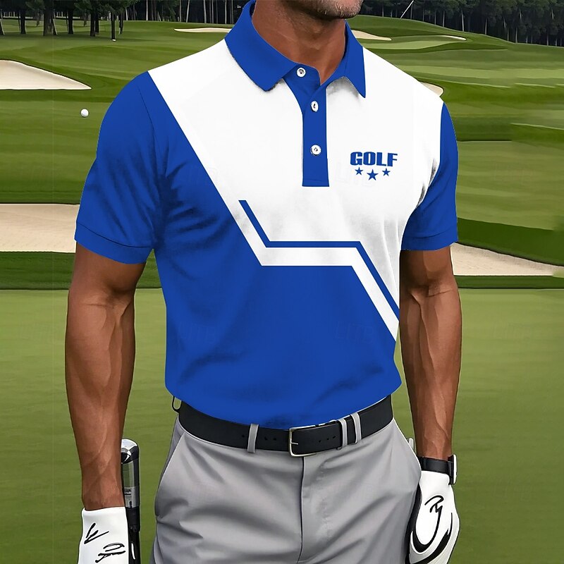 Men's Golf Line Polo Sports Polo Shirts Short Sleeve Polo Shirts Collared Shirts Sportswear Athleisure Sports Buttons Summer Black Red Blue2