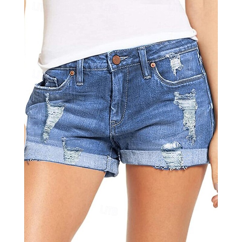 Women's Shorts Slacks Streetwear Casual Short Natural Plain Pocket Ripped Comfy Holiday Daily Wear Casual Daily Light Sky Blue Navy Black Summer Regular Fit3