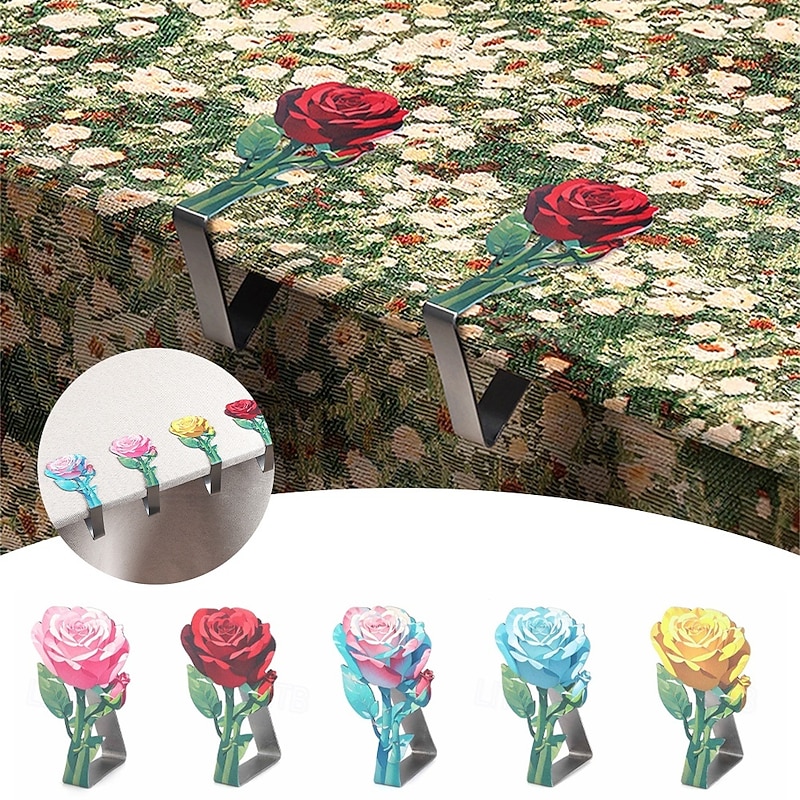 4PCS Rose Table Cloth Clips-Heavy Duty Tablecloth Holder Clips Rust-Proof Decorative Table Clamps for Outdoor Wedding and Picnic Tables Decoration