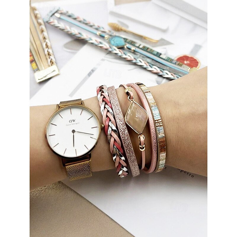 Women's Bohemian Wrap Bracelet – Multi-Layer Faux Leather Magnetic Cuff with Alloy Charms and Turquoise Stone for Casual Wear, Parties or Gifts