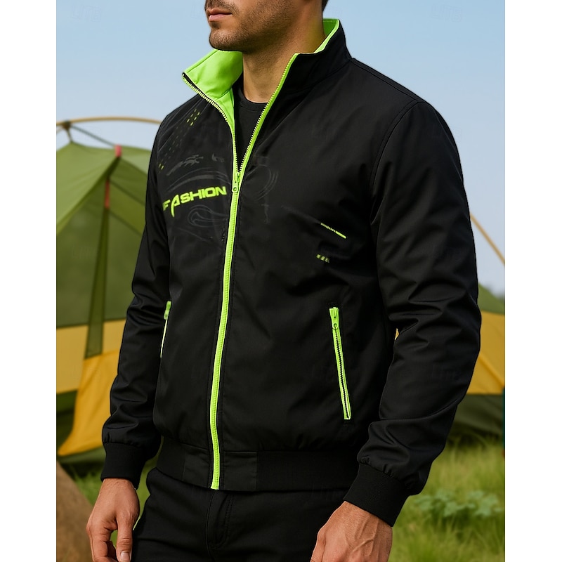 Men's Hiking Jacket Sport Jacket rain coat Outdoor Waterproof Quick Dry Lightweight Breathable Hiking Outfits Hiking Clothes Spring Autumn / Fall Jacket Tennis Golf Running Patchwork Red Orange Green3