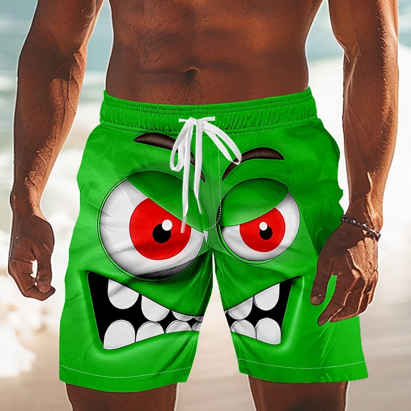 Men's 3D Cartoon Smile Face Swim Trunks Swim Shorts Board Shorts Mid Waist Funny Outdoor Vacation Dailywear Side Pockets Mesh Lining Elastic Drawstring Waist Designer Clothing Apparel3