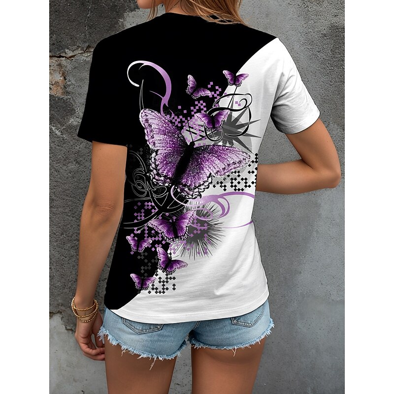 Women's T Shirt Graphic Animal Geometric Vintage Fashion Stylish Short Sleeve Crew Neck Round Neck Regular Tops Daily Weekend Print Black+White+Gray Yellow Red Blue Purple Summer Spring2