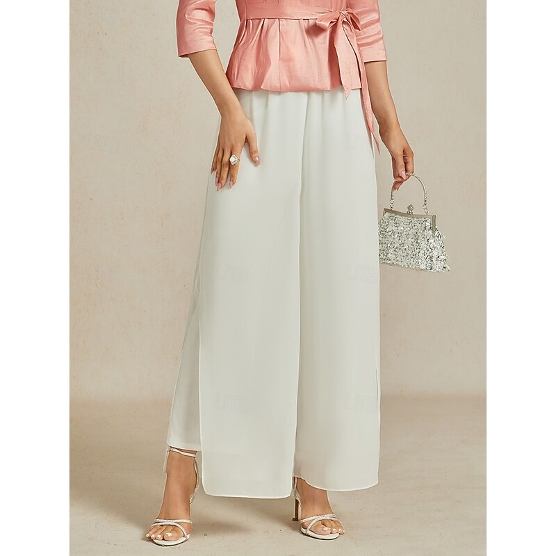 Women's Culottes Wide Leg Straight-Leg Trousers Elegant Stylish Classic Style Full Length Medium Waist Solid Color Elastic Waist Stretchy Wedding Vacation Party White Spring, Fall, Winter, Summer3