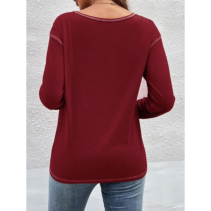 Women's Blouse Solid Color Stylish Casual Long Sleeve Crew Neck Regular Tops Daily Patchwork Black Pink Wine Khaki Light Blue Fall Prefall4