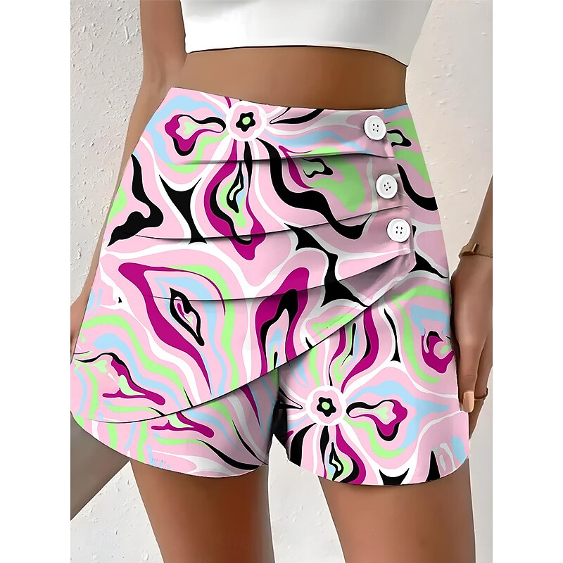Women's Chinos Shorts Elegant Vacation Vintage Short High Waist Graphic Geometric Pattern Abstract Layered Quick Dry Comfortable Breathable Inelastic Outdoor Street Daily Robin's Egg Blue Pink Green4