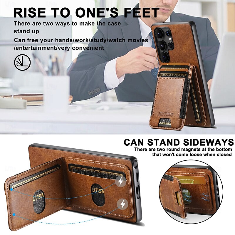 Phone Case For Samsung Galaxy S25 S24 S23 Ultra Plus S22 Plus  Ultra Back Cover with Stand Holder Card Slot Shockproof Retro TPU PU Leather3