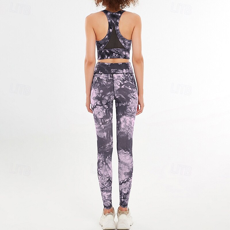 Women's 2 Pieces Activewear Set Sports Bras Seamless Leggings Printing Clothing Suit Pink Blue Gym Athletic Pilates High Waist Non See Through Tummy Control Sleeveless Sport Activewear Tight Fit4