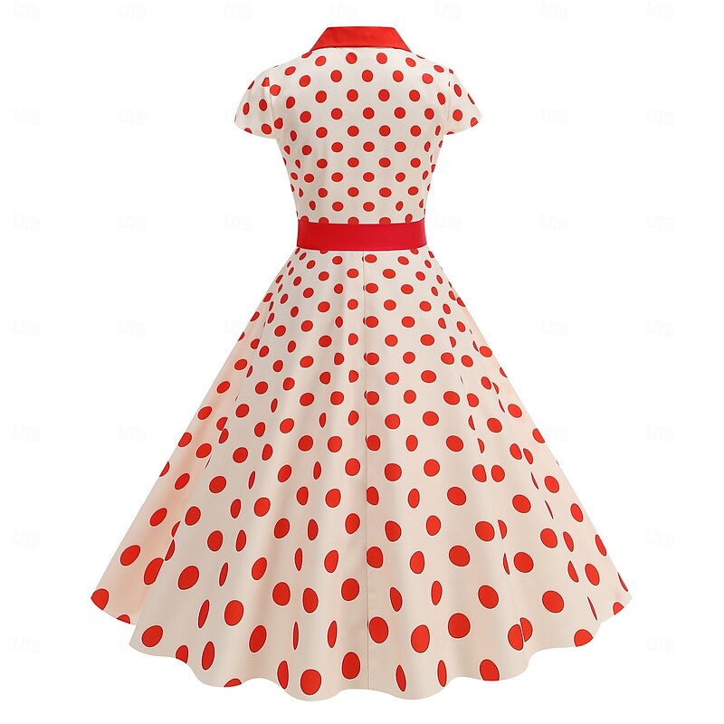 Retro Vintage 1950s Rockabilly Midi Swing Dress Flare Dress Shirt Dress Fit and Flare Polka Dot Fancy Dress Women's Halloween Carnival Vacation Casual Daily Retro Theme Party Adults' Dress Belt3