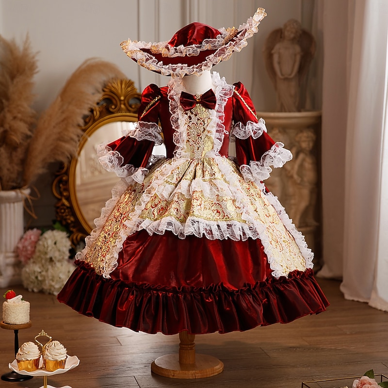 Steampunk Princess Fancy Maxi Party Costume Accessories Bell Sleeve Ballet Dancer Belle Bow Retro Ball Gown Point Girls' Royal Christmas Halloween Carnival Masquerade Wedding Party Festival Kid's