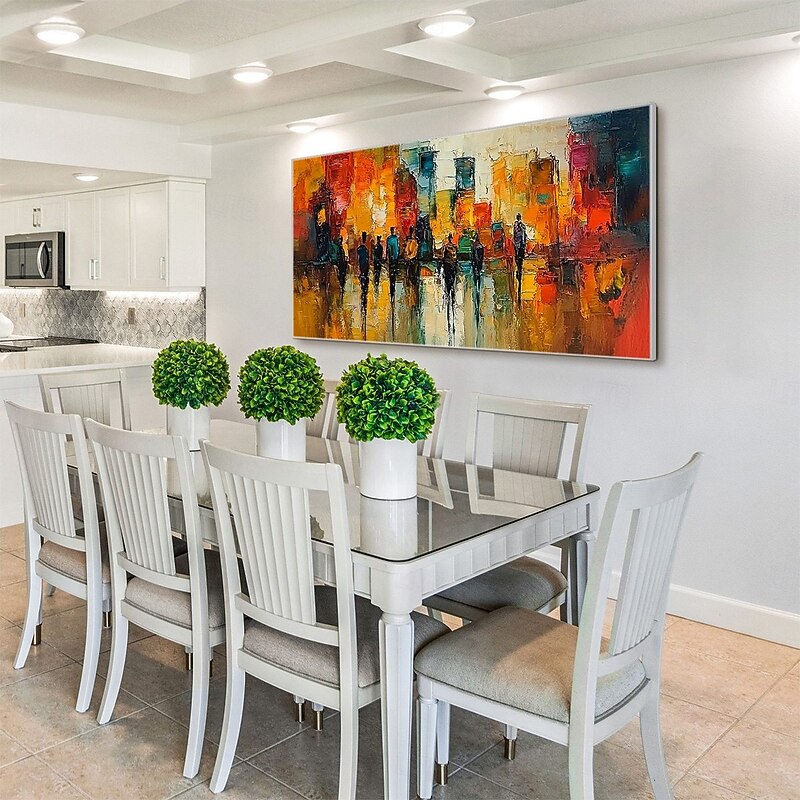 Handmade Oil Painting Canvas Wall Art Decoration Abstract Urban Street Scene Painting Figure Painting for Home Decor Rolled Frameless Unstretched Painting4