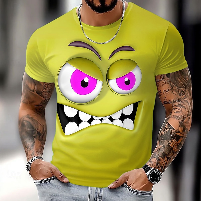 Men's 3D Human face T Shirt Short Sleeve T shirt 3D Print Crew Neck Shirt Fashion Exaggerated Daily Party Street Casual Yellow Red Blue Summer Spring All Seasons Clothing Apparel S M L XL XXL XXXL3