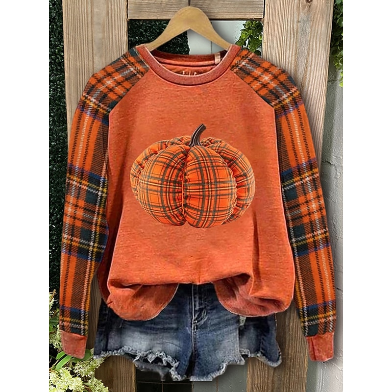 Halloween Women's Sweatshirts Black Cat Graphic Casual Long Sleeve Crew Neck Regular Tops Casual Black Yellow Orange Fall3