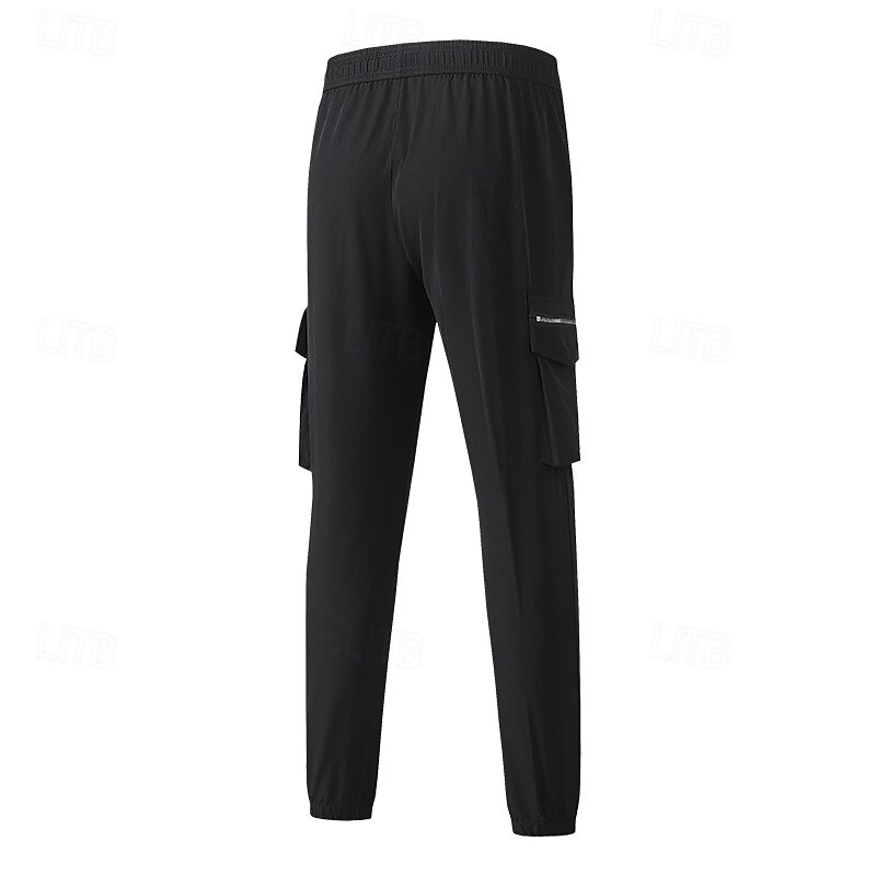 Men's Cargo Pants Joggers Trousers Casual Pants Pocket Elastic Waist Drawstring Plain Soft Sports Full Length Sports Outdoor Daily Stylish Classic Loose Fit Black 1# Khaki2