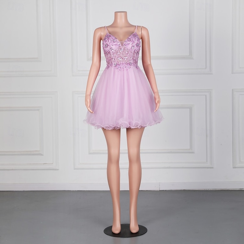 Mermaid / Trumpet Homecoming Dresses Elegant Dress Homecoming Cocktail Party Short / Mini Sleeveless V Neck Tulle with Beading