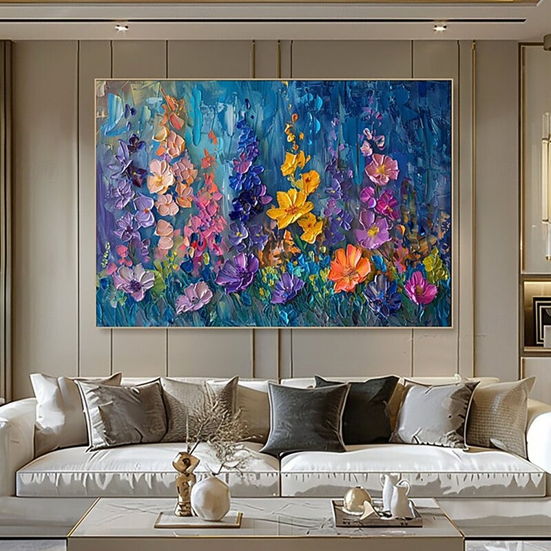 Handmade Oil Painting Canvas Wall Art Decoration Modern 3D Palette Knife Abstract Floral / Botanical for Home Decor Stretched Frame Hanging Painting / Rolled Canvas (No Frame)2