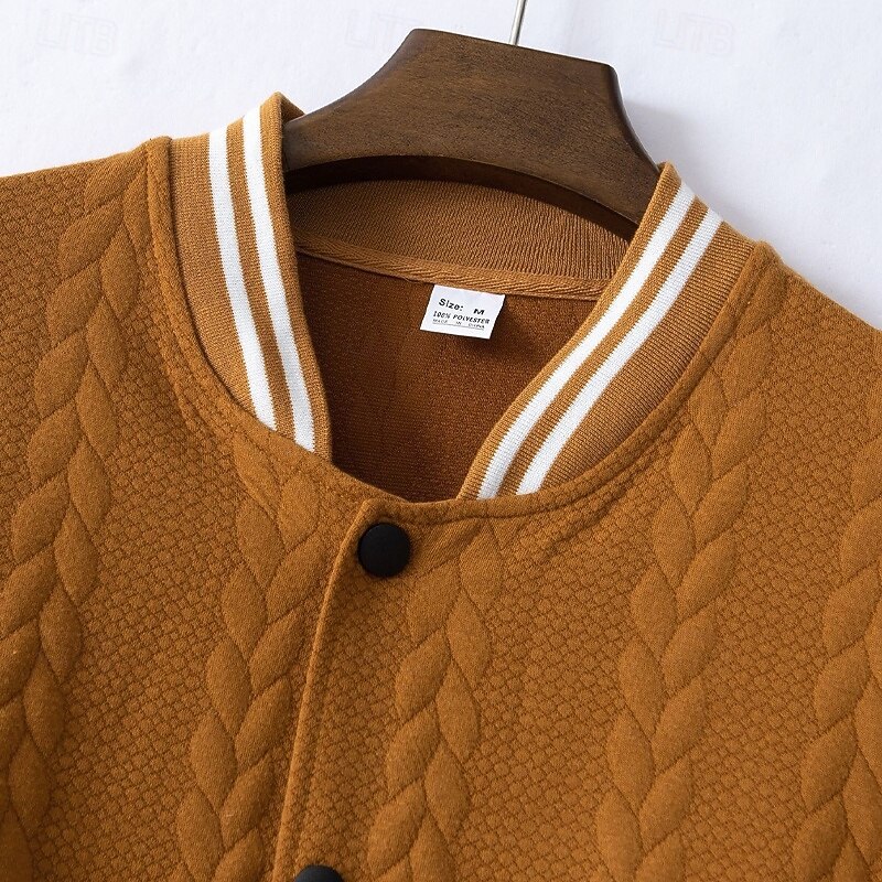 Men's Lightweight Jacket Casual Jacket Varsity Jacket Vacation Daily Breathable Pocket Jacquard Spring Fall Striped Fashion Classic Stand Collar Regular White Navy Blue Brown Khaki Gray Jacket4