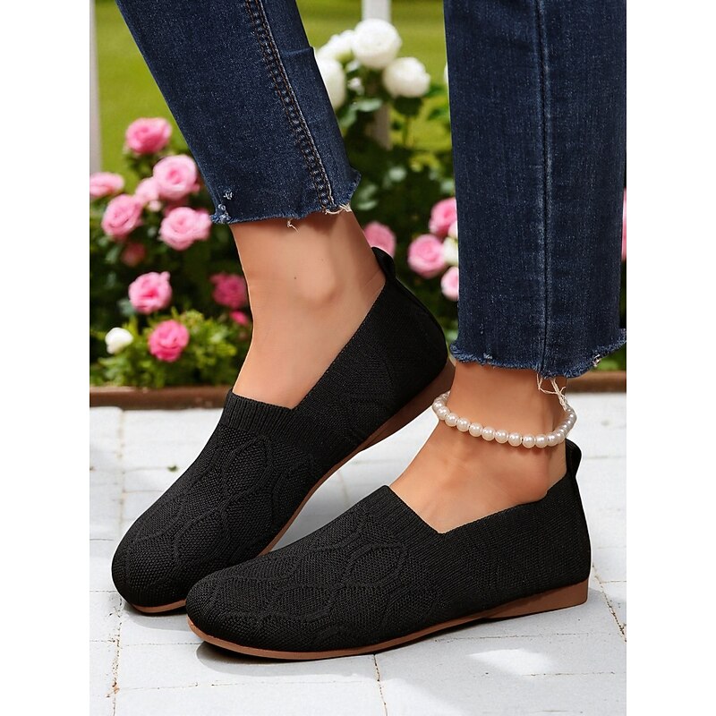 Women's White Slip-On Comfort Sneakers – Breathable Flyknit Wide Toe Flats for Walking, Travel, Gardening & Daily Errands3