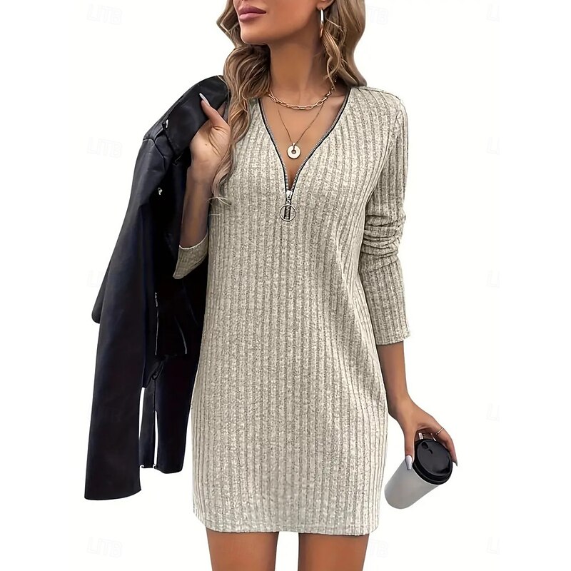 Women's Mini Dress Knit Dress Casual Dress Winter Dress Fashion Modern Daily Date Weekend Regular Fit Plain Long Sleeve V Neck Black Apricot Spring Fall Winter Autumn3