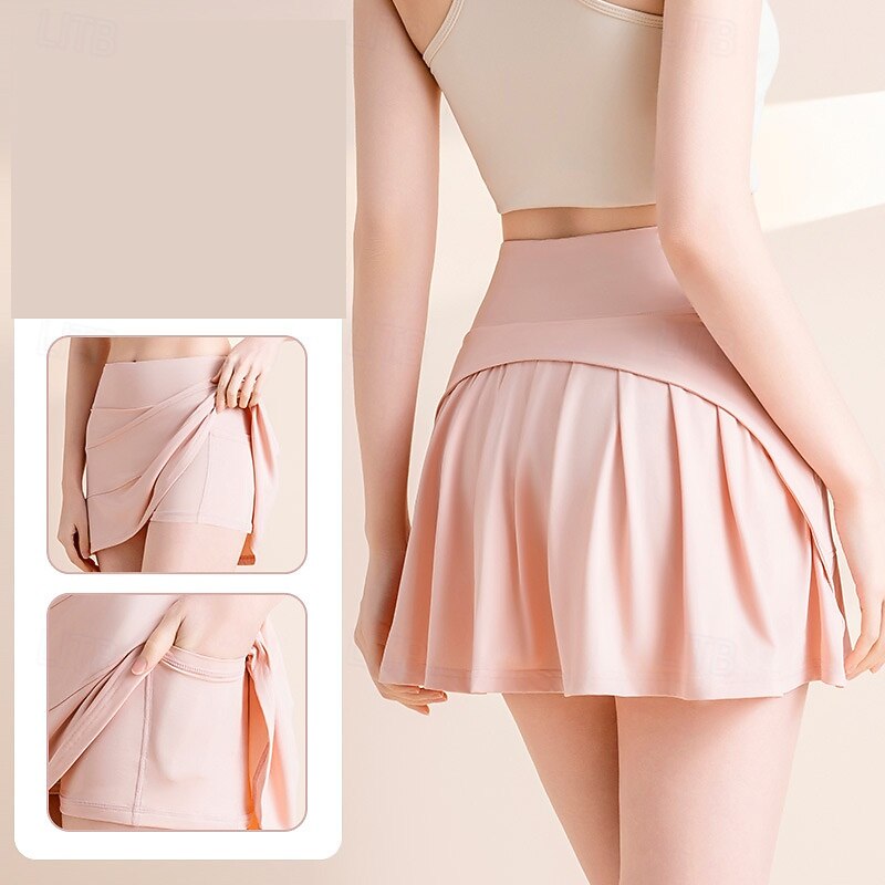 Women's Running Skirt with Tights Workout Shorts Pocket 2 in 1 High Waist Gym Pilates Zumba Bottoms Solid Color Black White Pink Sports Activewear Tight Fit