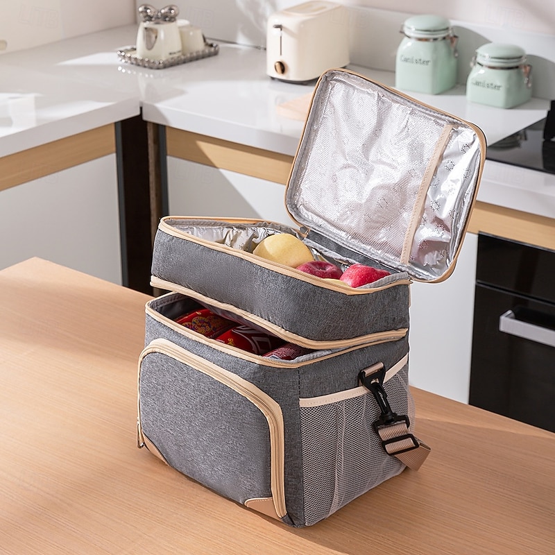 Lunch Bag for Women and Men for Back to School Office Picnic Hiking Beach Thickened Insulated Tote Outdoor Wet and Dry Use Crossbody Picnic Cooler Bag Waterproof Double Layer Lunch Box Carrier2