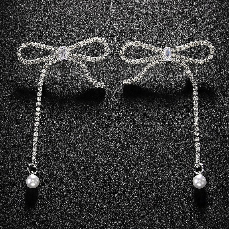 Women's Stud Earrings Tassel Fringe Precious Bowknot Cute Stylish Pearl Imitation Diamond Earrings Jewelry Silver / Golden For Wedding Party Gift Daily 1 Pair