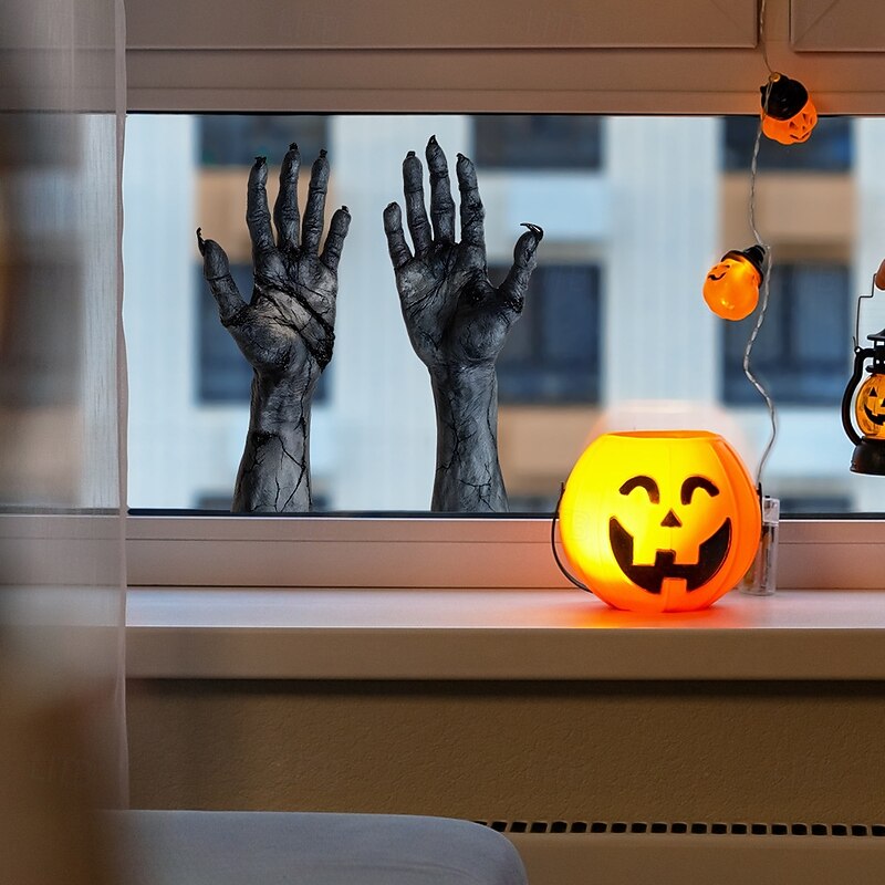 Halloween Horror Arm Window Decal Wall Sticker, UV Resistant Static Cling Glass Sticker, Non-Adhesive Removable Home and Party Decoration, Scary Creepy Arm Design for Windows, Doors, Mirrors, Hallowee3