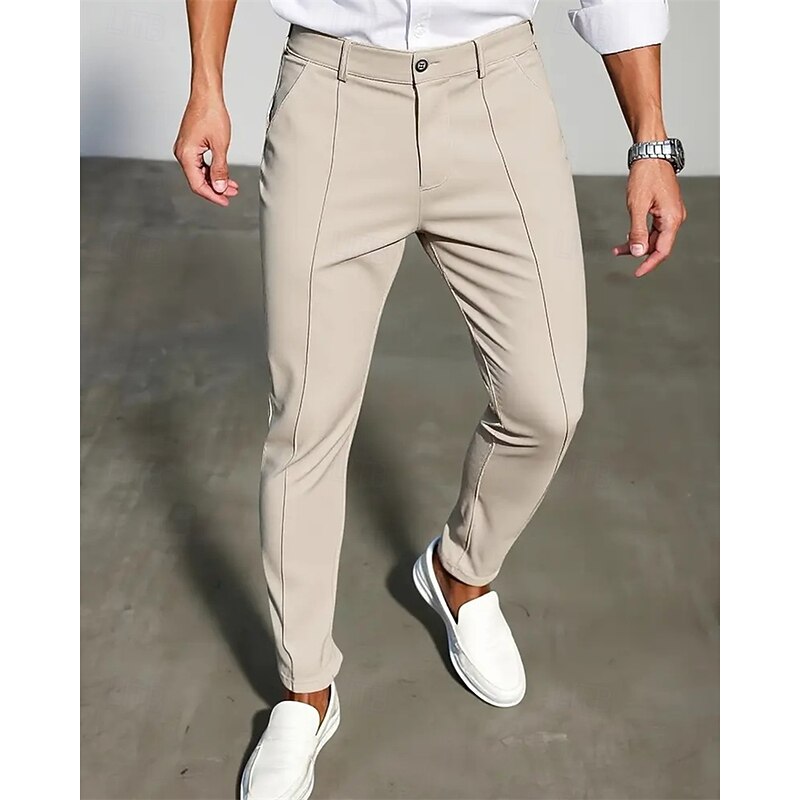 Men's Dress Pants Skinny Trousers Chinos Pocket Buttons Plain Comfort Formal Party Work Fashion Classic Style Black Dark Blue Micro-elastic2