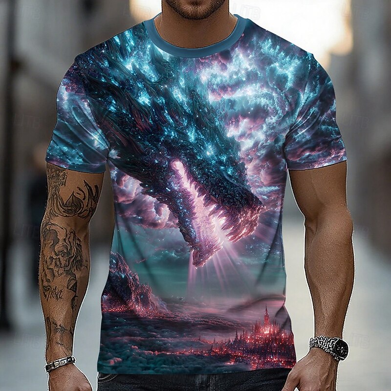 Men's Dragon 3D T Shirt Short Sleeve T shirt 3D Print Crew Neck Shirt Exaggerated Designer Party Street Casual Red Royal Blue Blue Summer Spring All Seasons Clothing Apparel S M L XL XXL XXXL