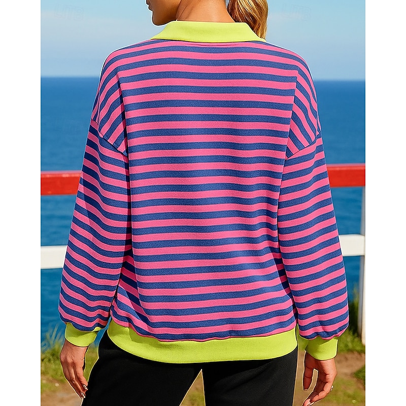 Women's Pullover Sweatshirt Casual Tops Clashing Colors Fashion Long Sleeve Top Athleisure Fall Stripes Windproof Hiking Workout Running Sportswear Activewear Yellow Red Blue2