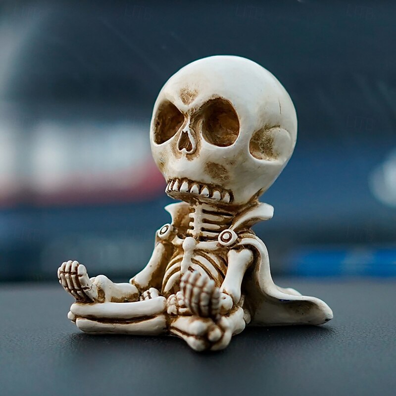 Halloween Resin Figurine Cloaked Meditating Skeleton Unique Resin Desktop Ornament Car Decoration Spooky Gothic Halloween Party Tabletop Figurine Home Accent