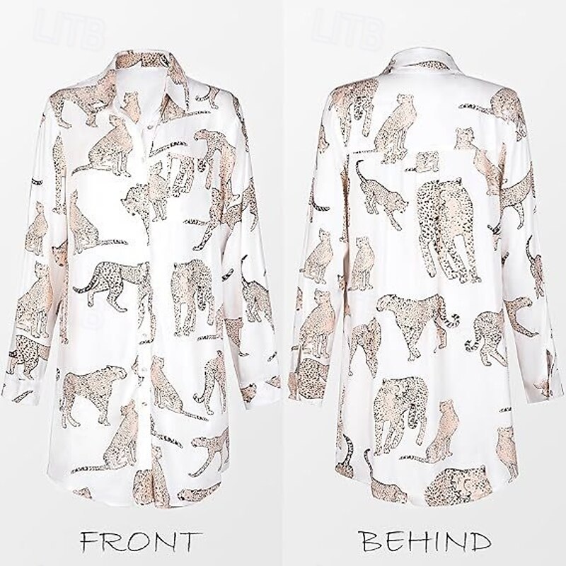 Women's Mini Dress Shirt Dress Casual Dress Fashion Modern Daily Beach Weekend Regular Fit Animal Long Sleeve Shirt Collar White Summer2