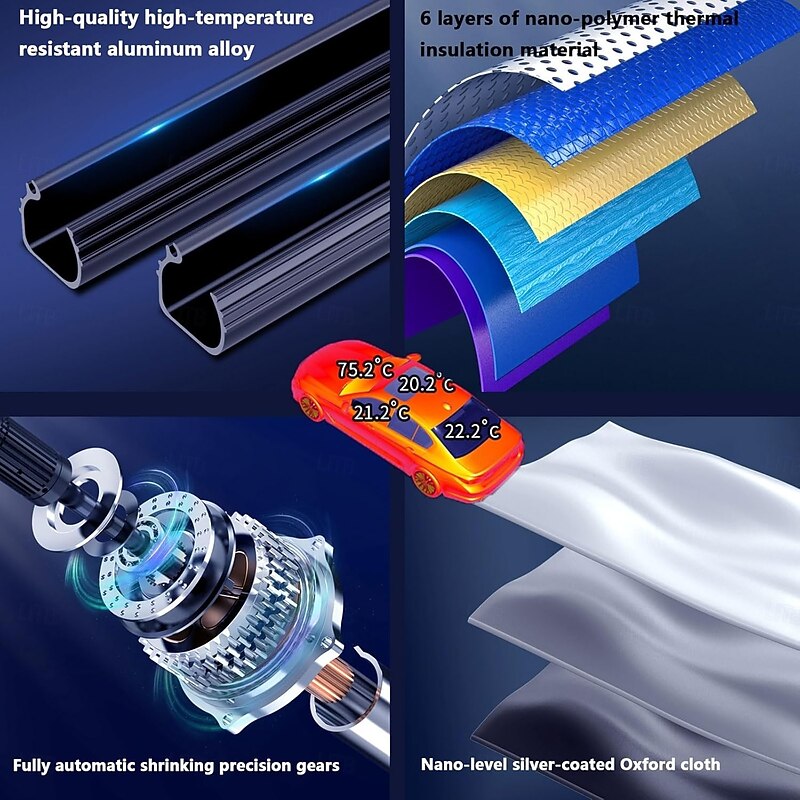 2pcs Automatic Roll-Up Sunshade for Car Windshield Retractable Windshield Sun Shade Large Auto Visors Sunshade Fits Windshields with Suction Cups Suitable for All Vehicles3