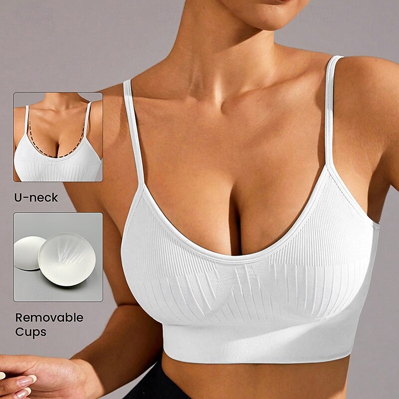 Women's Yoga Bra Sports Tank Top Pilates Bra Underwear Medium Support Breathable Padded Solid / Plain Color Sport Activewear Black White Gym Pilates Running