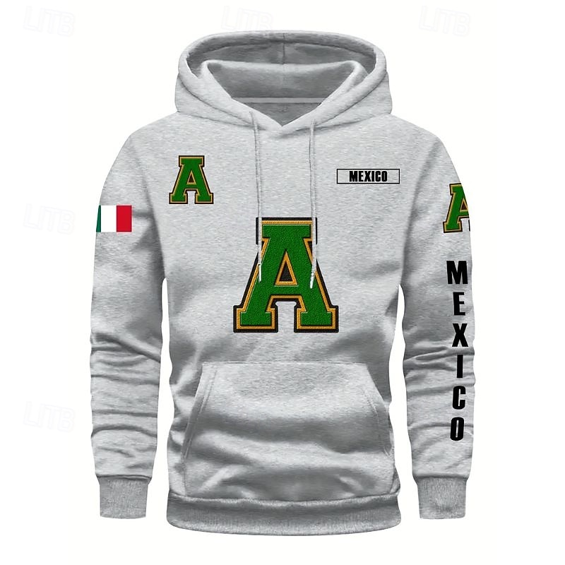 Men's Hoodie Black Pink Red Blue Green Hooded Flag Letter Pocket Drawstring Front Pocket Sports & Outdoor Daily Holiday Polyester Streetwear Graphic Casual Fall Winter Clothing Apparel Hoodies
