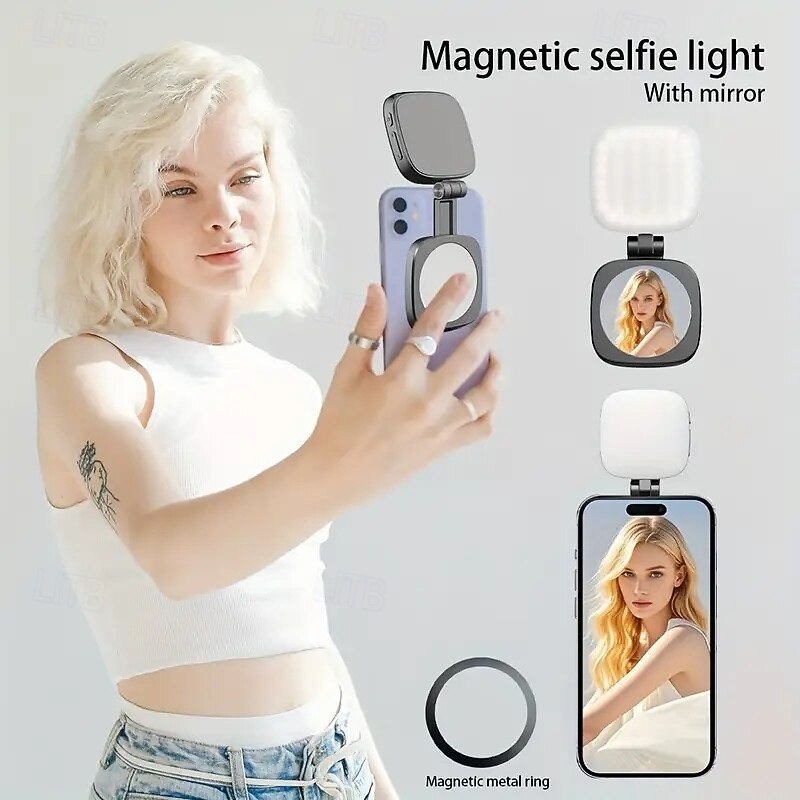 Outdoor shooting store exploration pocket light foldable makeup mirror touch-up light mobile phone selfie magnetic beauty light touch-up light