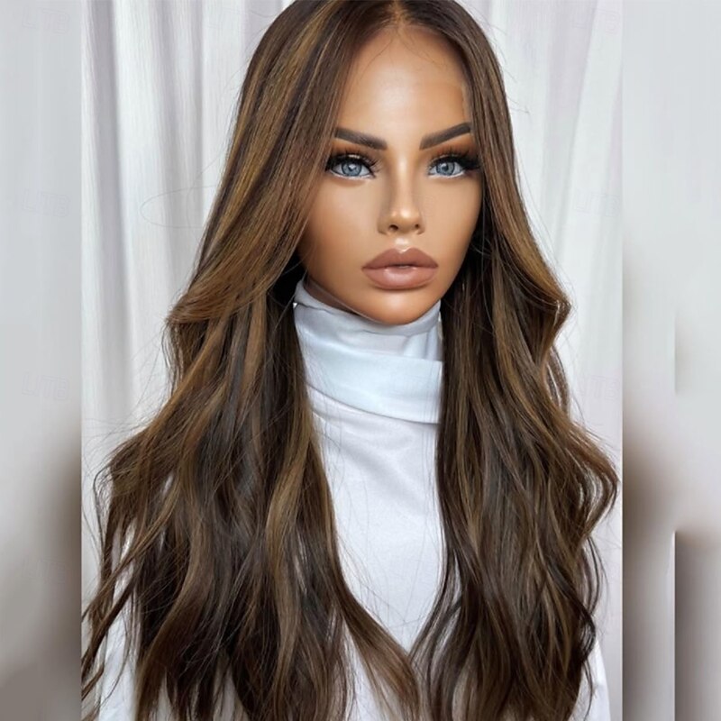 Unprocessed Virgin Hair 5x5 Closure 13x4 Lace Front Wig Middle Part Brazilian Hair Wavy Multi-color Wig 150% 180% Density with Baby Hair Highlighted / Balayage Hair 100% Virgin Glueless Pre-Plucked3