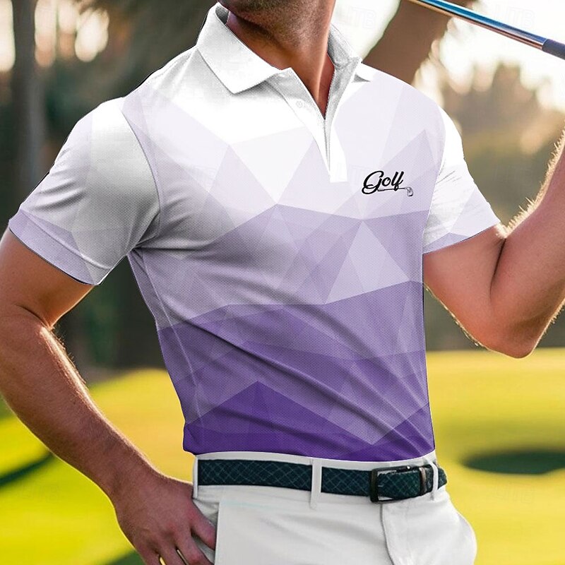 Men's Geometric Golf Polo Sports Polo Shirts Short Sleeve Polo Shirts Sportswear Casual Athleisure Outdoor clothing Daily Wear 3D Print Buttons Summer Blue Purple Green3
