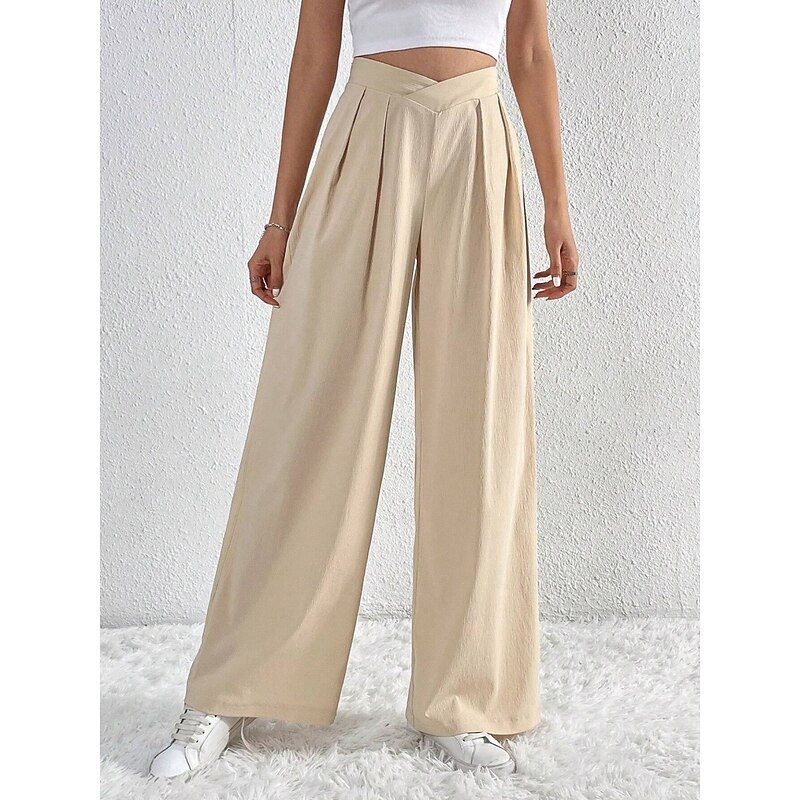 Women's Wide Leg Pants Trousers Streetwear Casual Long High Waist Plain Breathability Soft Micro-elastic Vacation Street Daily Wear Black Pink Light Blue Apricot Fall Regular Fit3
