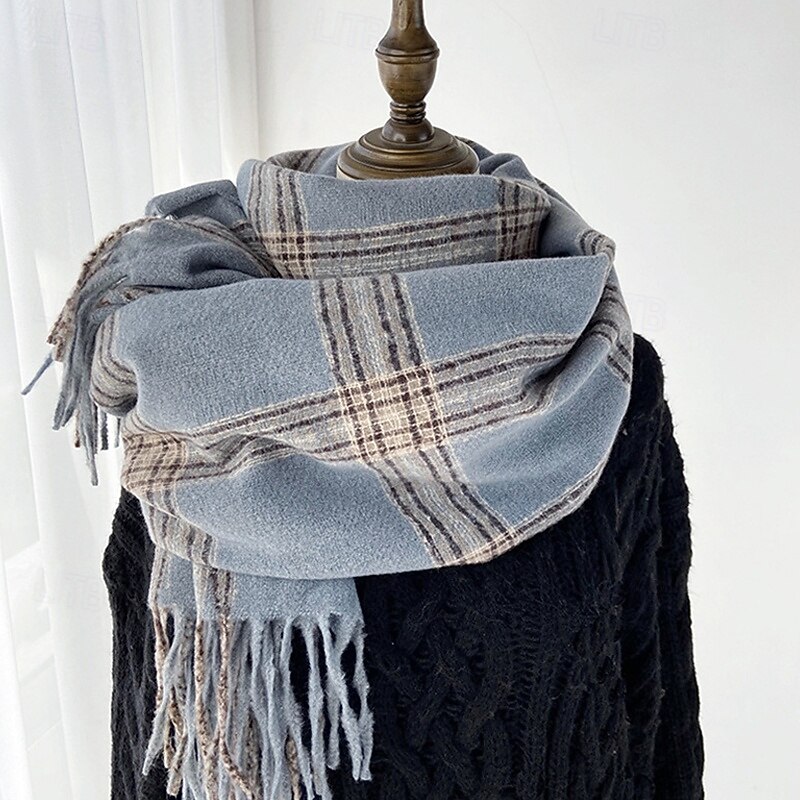 Women's Rectangle Scarf Women's Shawls & Wraps Street Daily Date Camel Black Yellow Scarf Plaid