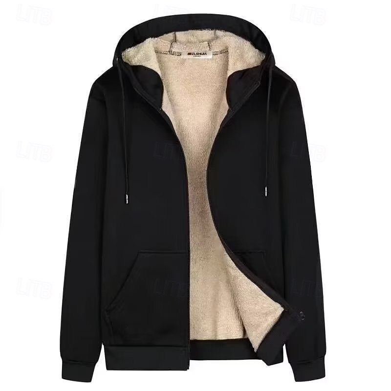 Men's Hoodie Full Zip Hoodie Fleece Jacket Black Hooded Plain Pocket Sports & Outdoor Daily Holiday Polyester Streetwear Basic Casual Fall Winter Clothing Apparel Hoodies Sweatshirts  Long Sleeve2