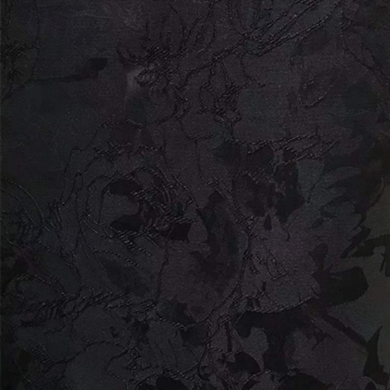 Black Tie Jacquard Brocade A-Line Evening Gown Elegant Dress Formal Wedding Floor Length Long Sleeve V Neck Pocket Nylon with Bow(s) Strappy3