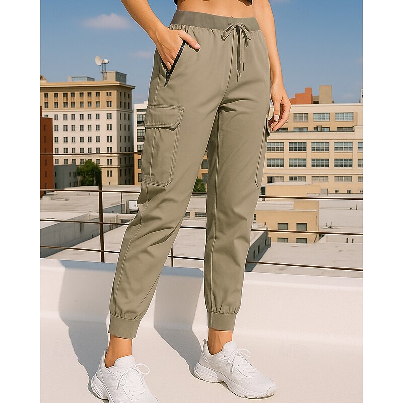 Women's Jogging Pants Cargo Capri Pants Pocket Drawstring High Waist Bottoms Athleisure Gym Workout Fall Quick Dry Breathable Gym Workout Outdoor Athletic Regular Fit Sportswear Activewear Solid3