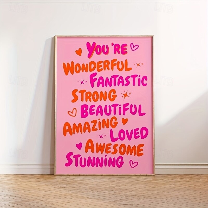 You Are Amazing Pink and Orange Poster - Funky 70s Retro Wall Art Trendy Printable Canvas for Dorm Room Decor Preppy Style Frameless Vertical Letter Print Artwork for Bedroom Living Room