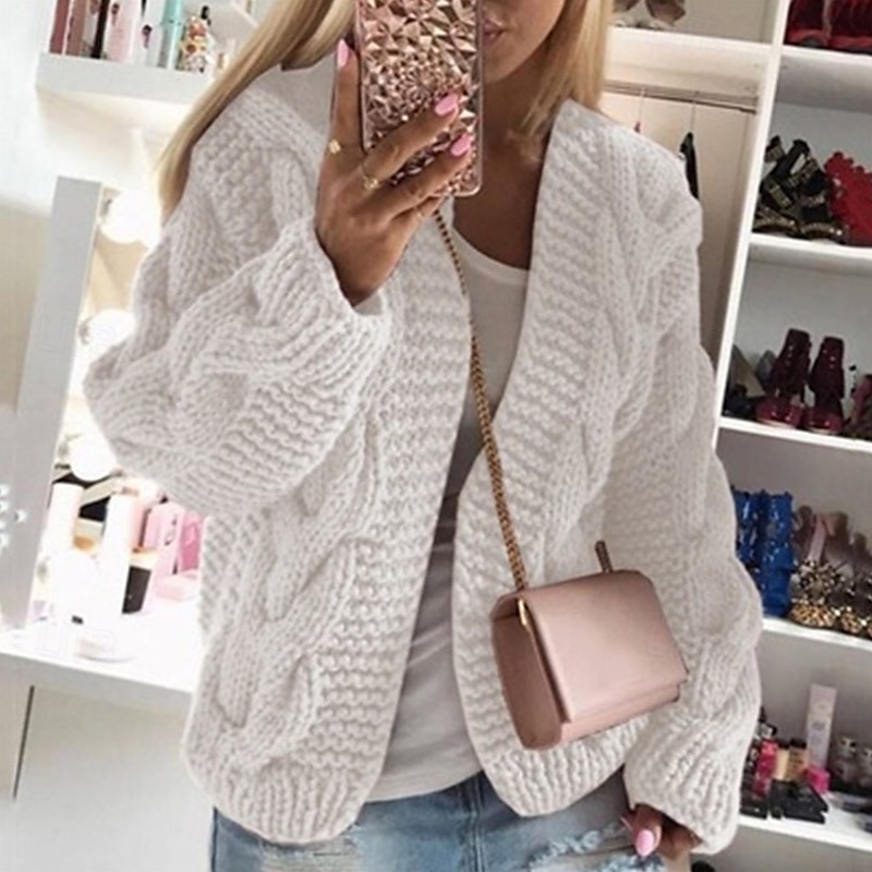 Women's Sweater Cardigan Fashion Streetwear Daily Solid Color Ribbed Hooded Knitted Long Sleeve Crop Tops Knit Holiday Going out Weekend White Pink Fall Winter2